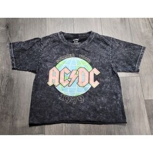 ACDC Crop Top Womens T-shirt Size Small Black Rock Band Summer Tour 1979